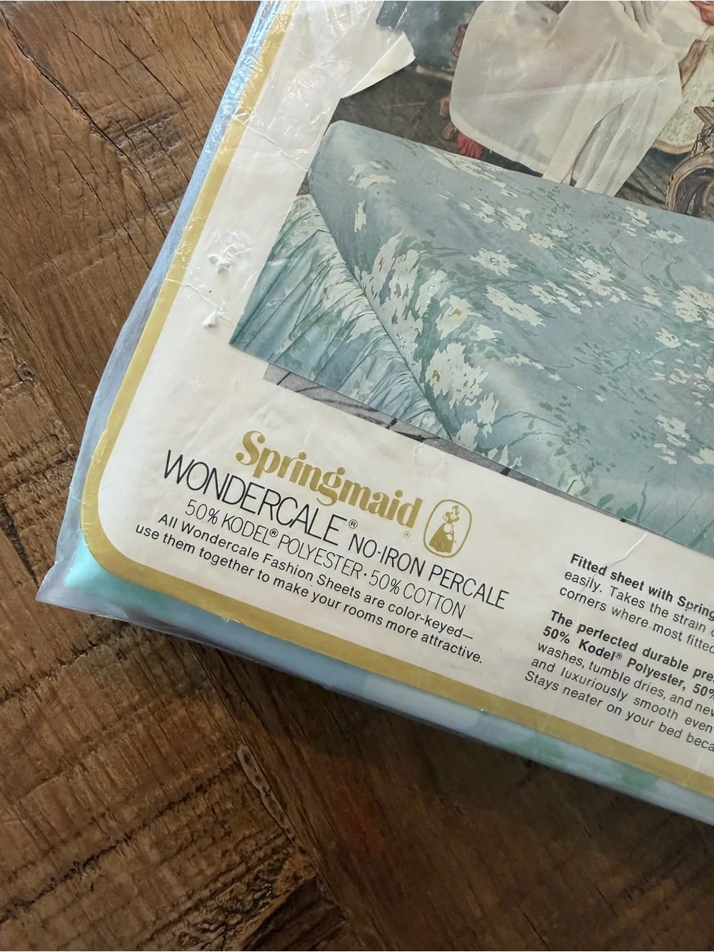 Vintage Springmaid Wondercale Floral Fitted Sheet ONLY. New. Sz-Full Blue